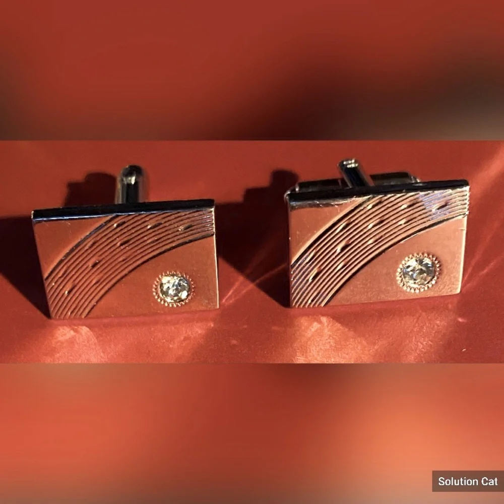 Men’s Silver Tone Rhinestone MCM Art Deco 3/4” Cuff Links